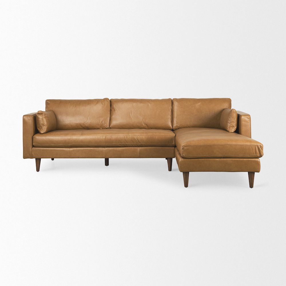 Elton 111.4L x 68.1W x 34.3H Tan Leather Right Chaise Sectional. Picture 5