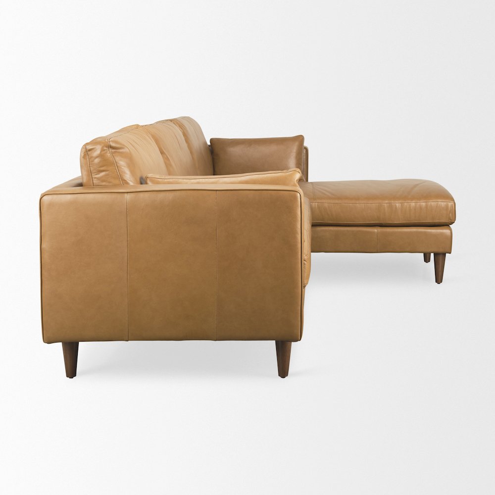 Elton 111.4L x 68.1W x 34.3H Tan Leather Right Chaise Sectional. Picture 6