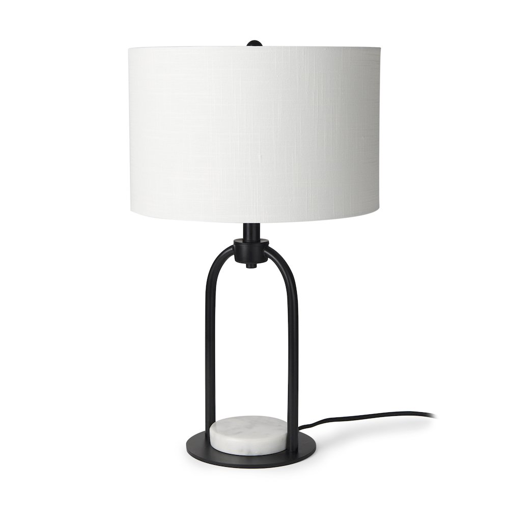 15.0L X 10.0W X 22.2H Arched Black Metalmarble Cube And White Shade Table Lamp. Picture 1