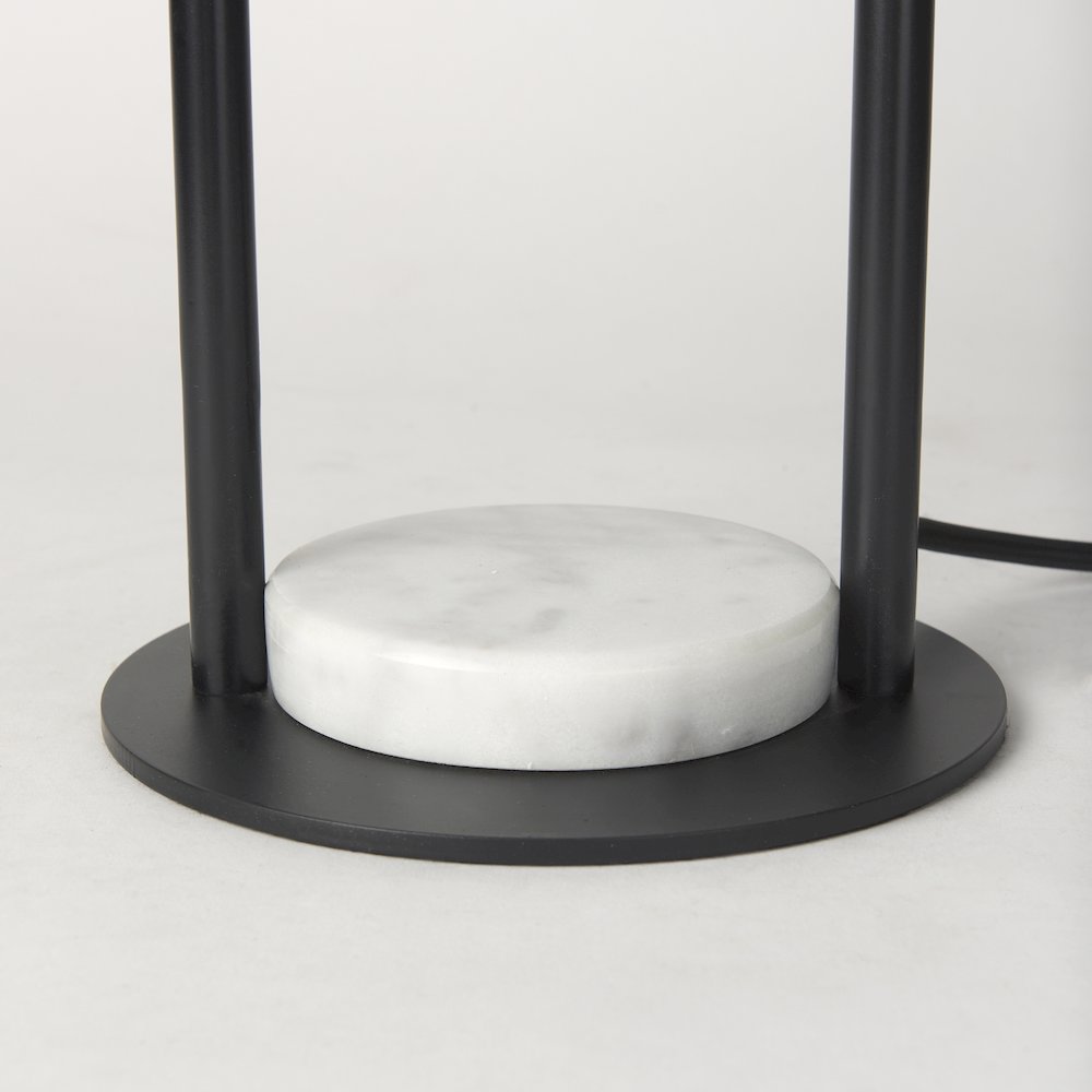 15.0L X 10.0W X 22.2H Arched Black Metalmarble Cube And White Shade Table Lamp. Picture 3