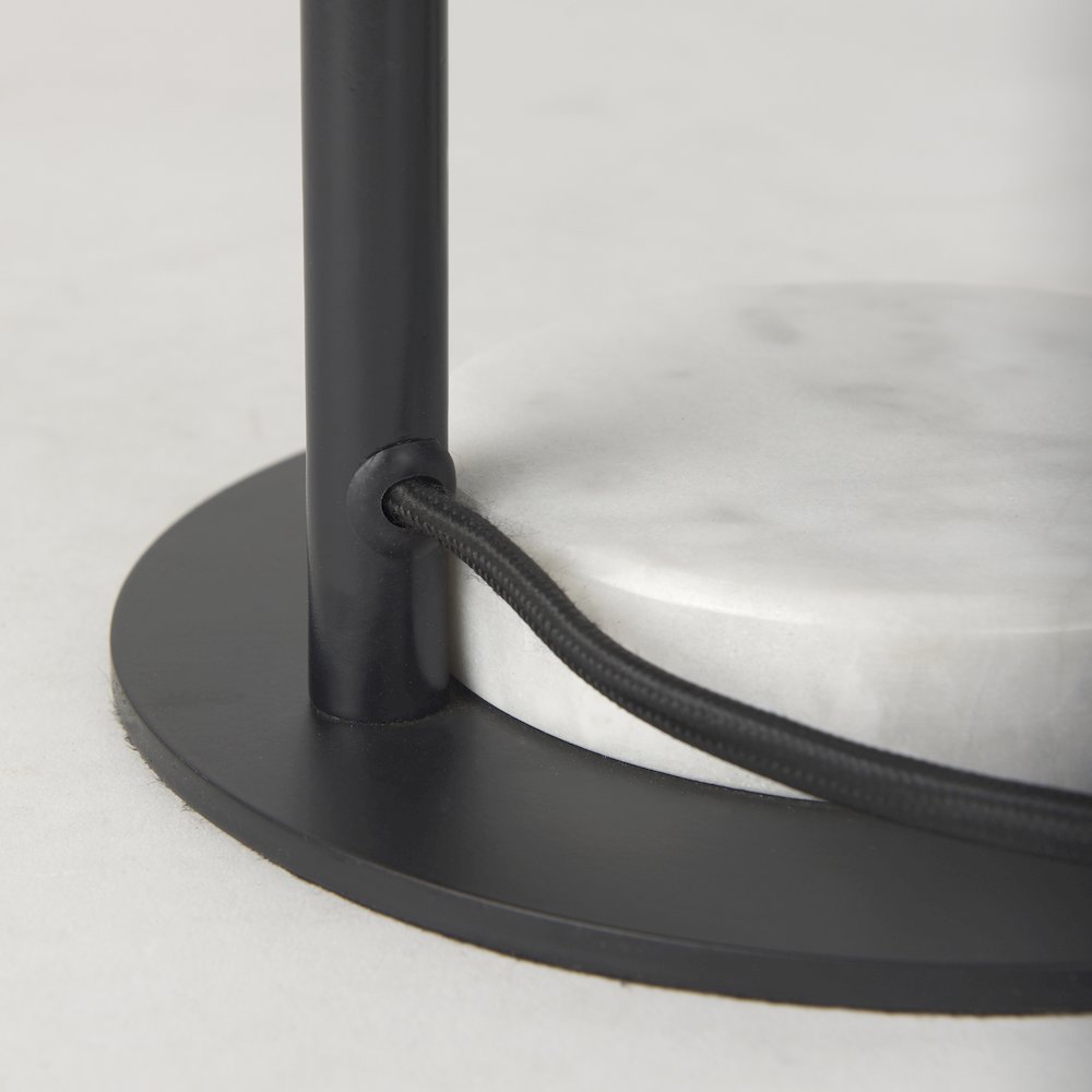 15.0L X 10.0W X 22.2H Arched Black Metalmarble Cube And White Shade Table Lamp. Picture 4