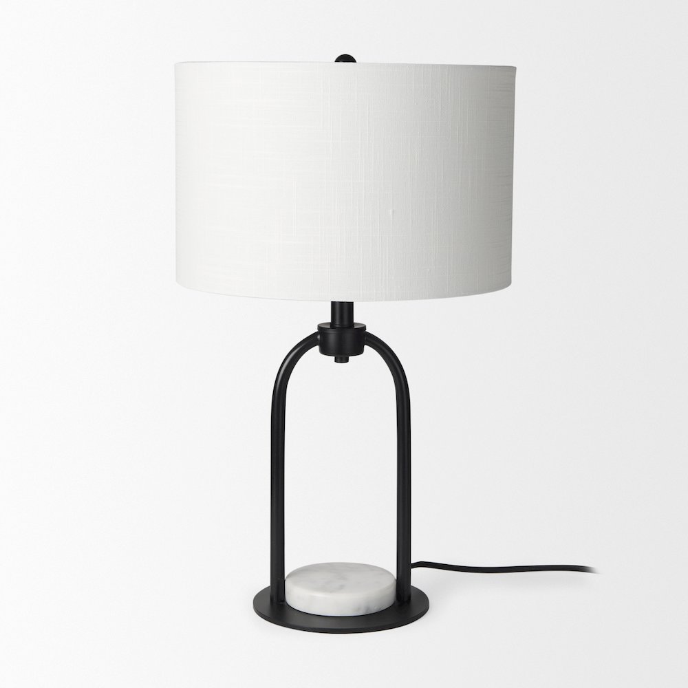 15.0L X 10.0W X 22.2H Arched Black Metalmarble Cube And White Shade Table Lamp. Picture 6