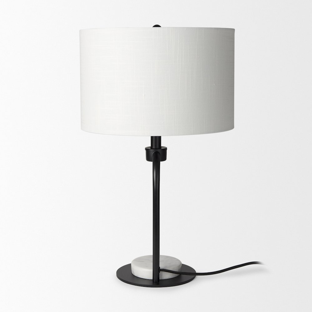 15.0L X 10.0W X 22.2H Arched Black Metalmarble Cube And White Shade Table Lamp. Picture 7
