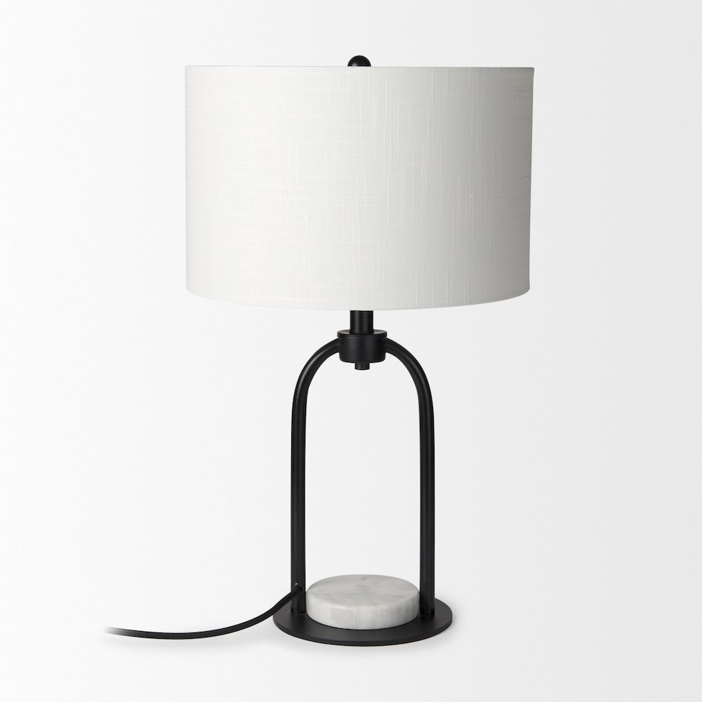 15.0L X 10.0W X 22.2H Arched Black Metalmarble Cube And White Shade Table Lamp. Picture 8