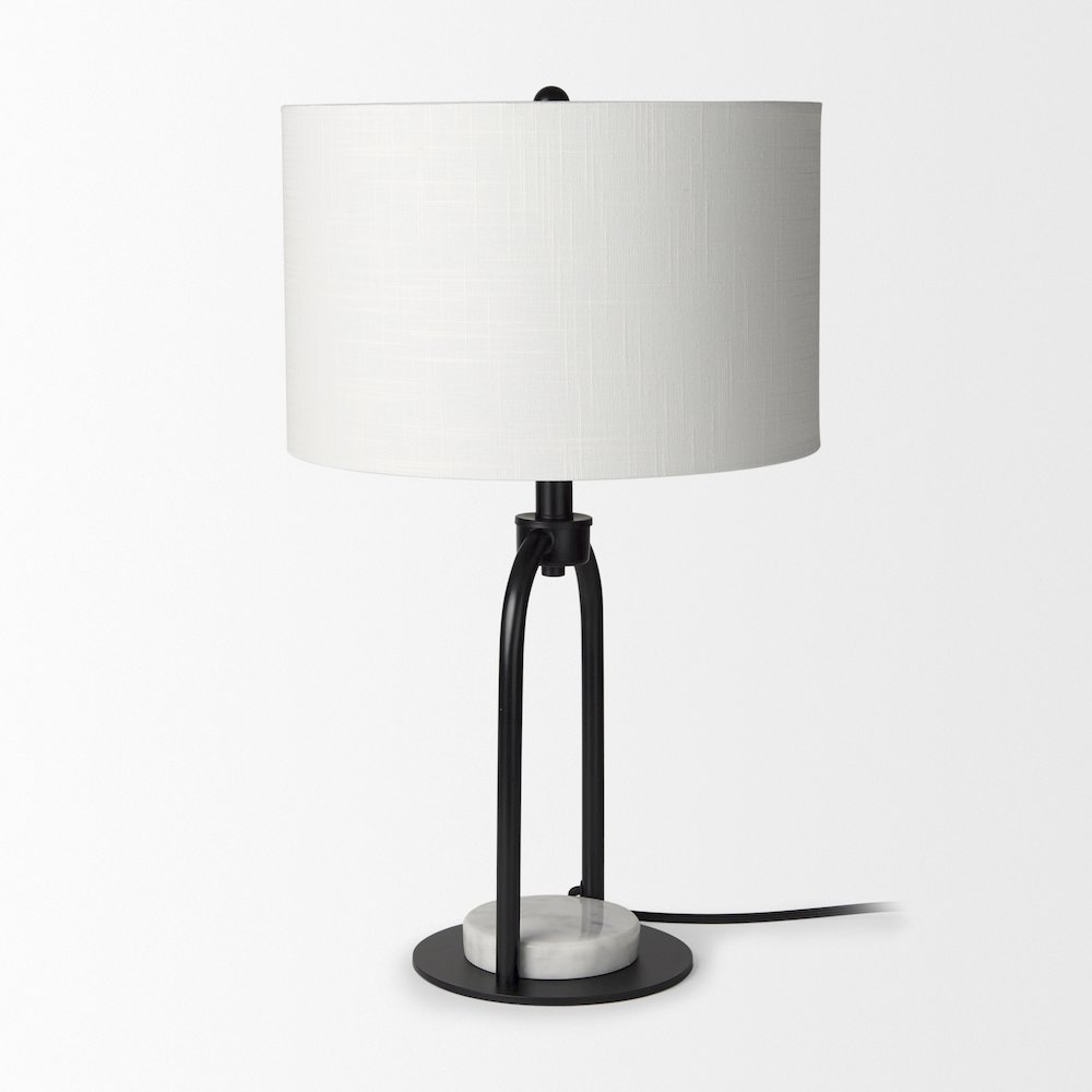 15.0L X 10.0W X 22.2H Arched Black Metalmarble Cube And White Shade Table Lamp. Picture 9
