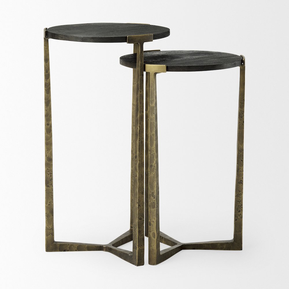 Black Wood And Antiqued Gold Metal Nesting Accent Tables (Set Of 2). Picture 5