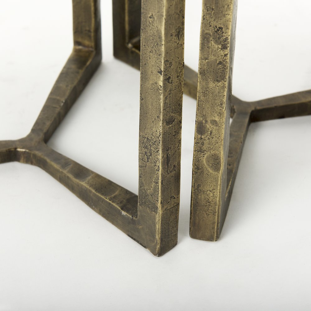 Black Wood And Antiqued Gold Metal Nesting Accent Tables (Set Of 2). Picture 9