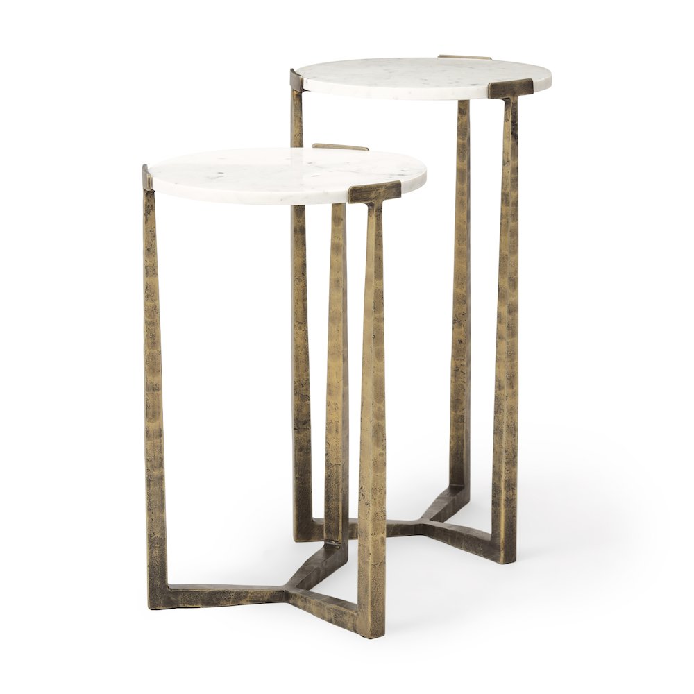 Marble And Antiqued Gold Metal Nesting Accent Tables (Set Of 2). Picture 1
