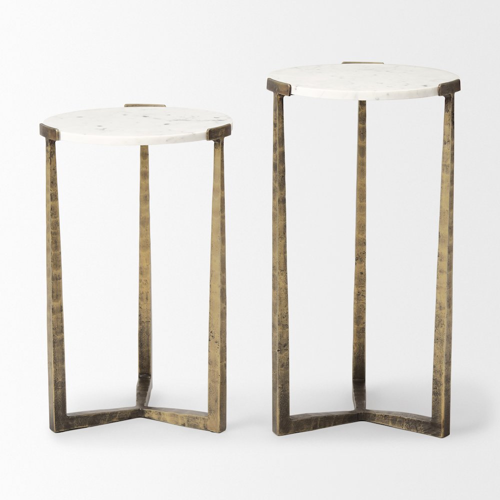 Marble And Antiqued Gold Metal Nesting Accent Tables (Set Of 2). Picture 3