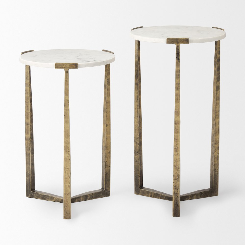 Marble And Antiqued Gold Metal Nesting Accent Tables (Set Of 2). Picture 4