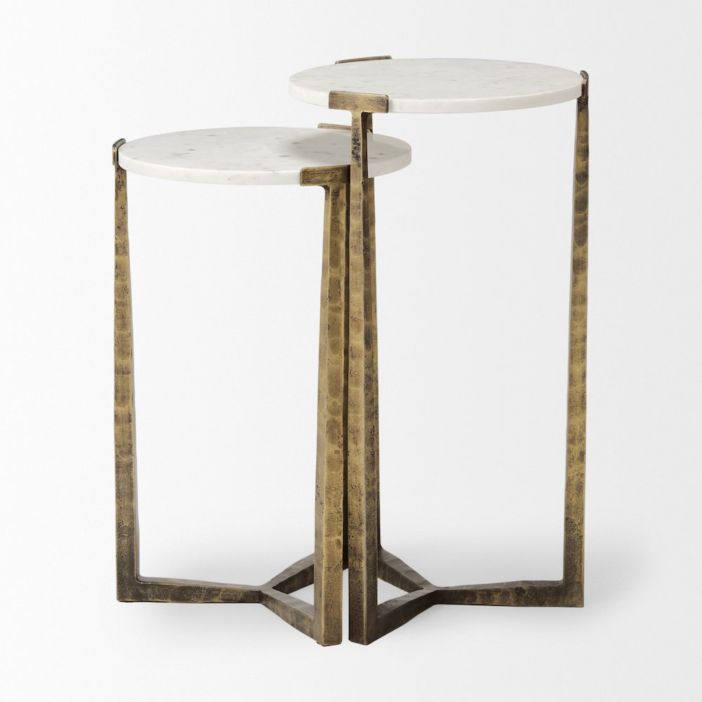 Marble And Antiqued Gold Metal Nesting Accent Tables (Set Of 2). Picture 5