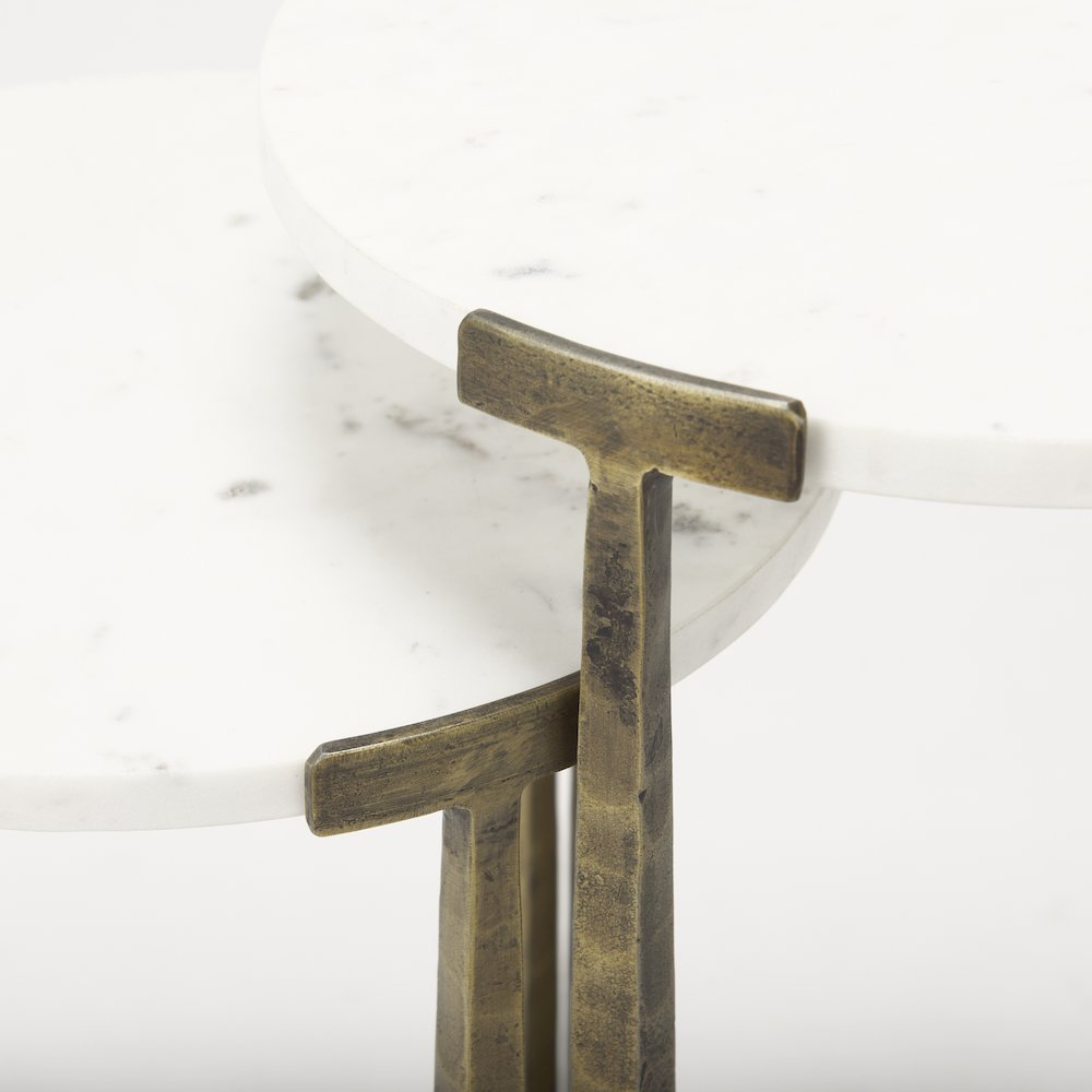 Marble And Antiqued Gold Metal Nesting Accent Tables (Set Of 2). Picture 7