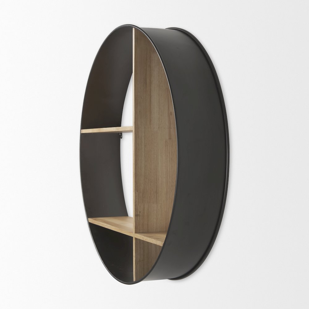 Hector 36.0L x 7.0W x 36.0H Brown Wood Black Metal Round Wall Shelf. Picture 3
