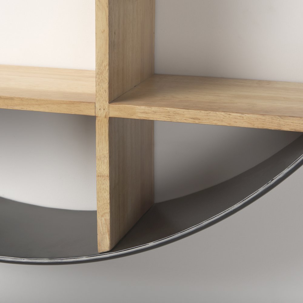 Hector 36.0L x 7.0W x 36.0H Brown Wood Black Metal Round Wall Shelf. Picture 6