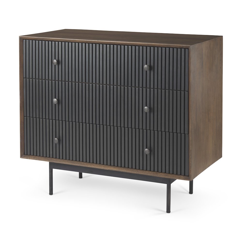 35.5L X 18.0W X 31.0H Medium Brown Woodblack Metal Frame 3 Drawer Accent Cabinet. Picture 1