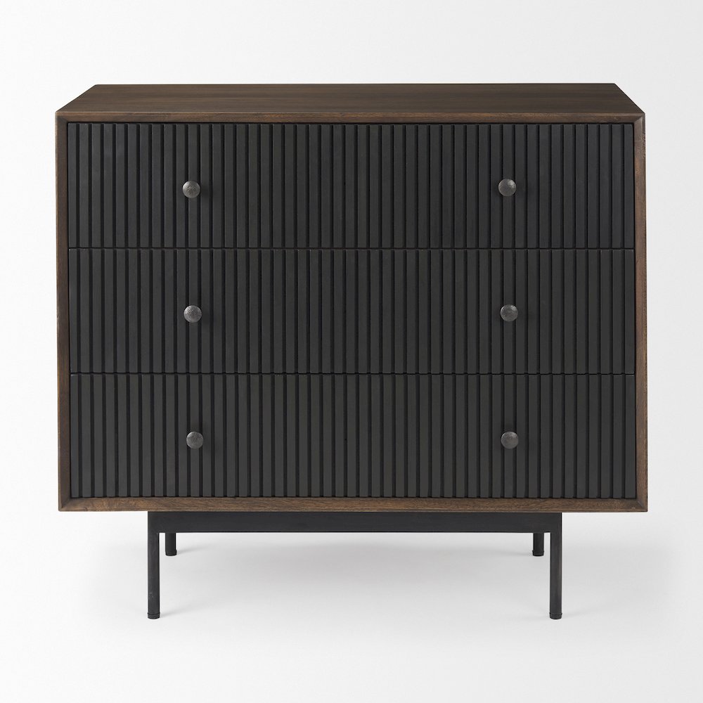 35.5L X 18.0W X 31.0H Medium Brown Woodblack Metal Frame 3 Drawer Accent Cabinet. Picture 4