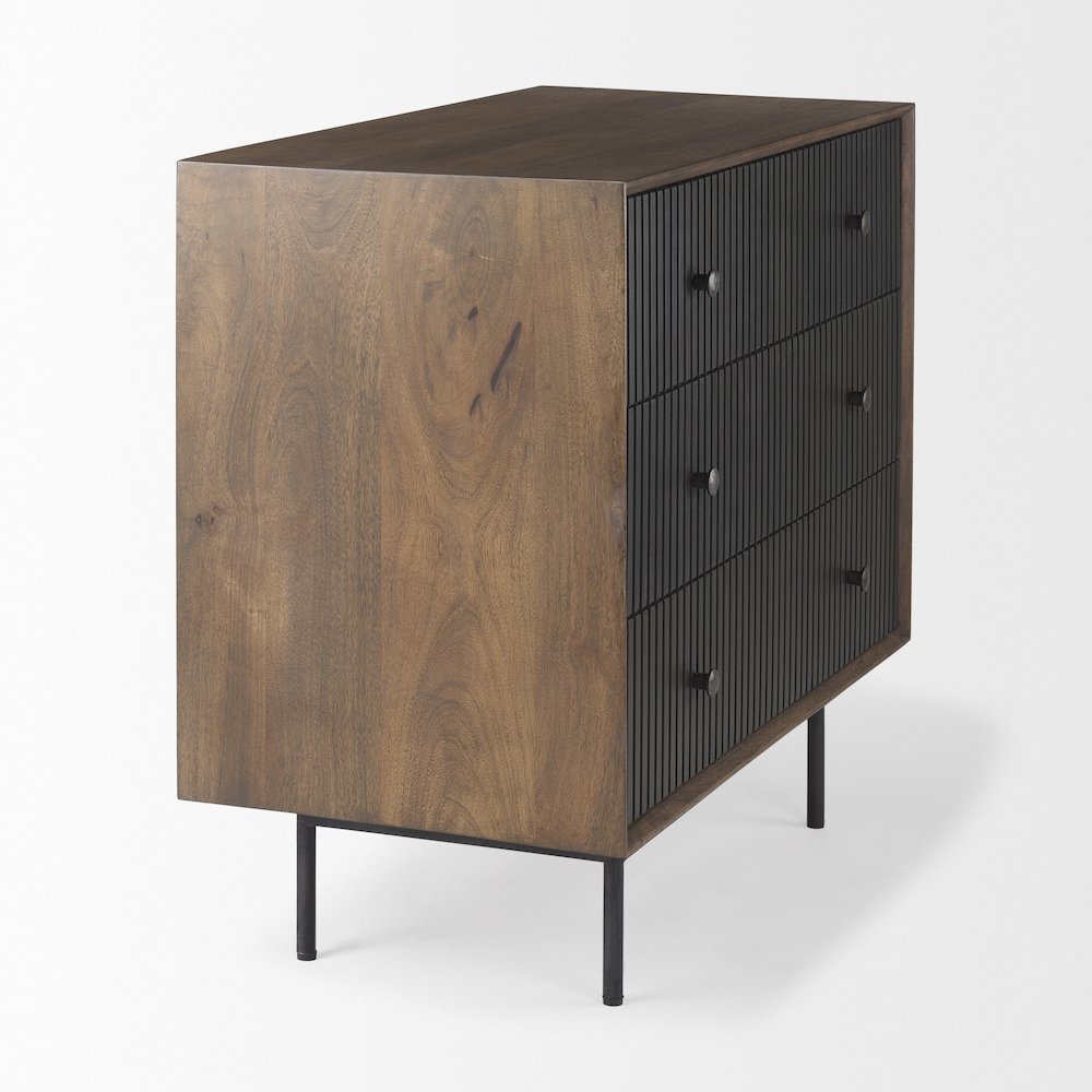 35.5L X 18.0W X 31.0H Medium Brown Woodblack Metal Frame 3 Drawer Accent Cabinet. Picture 7