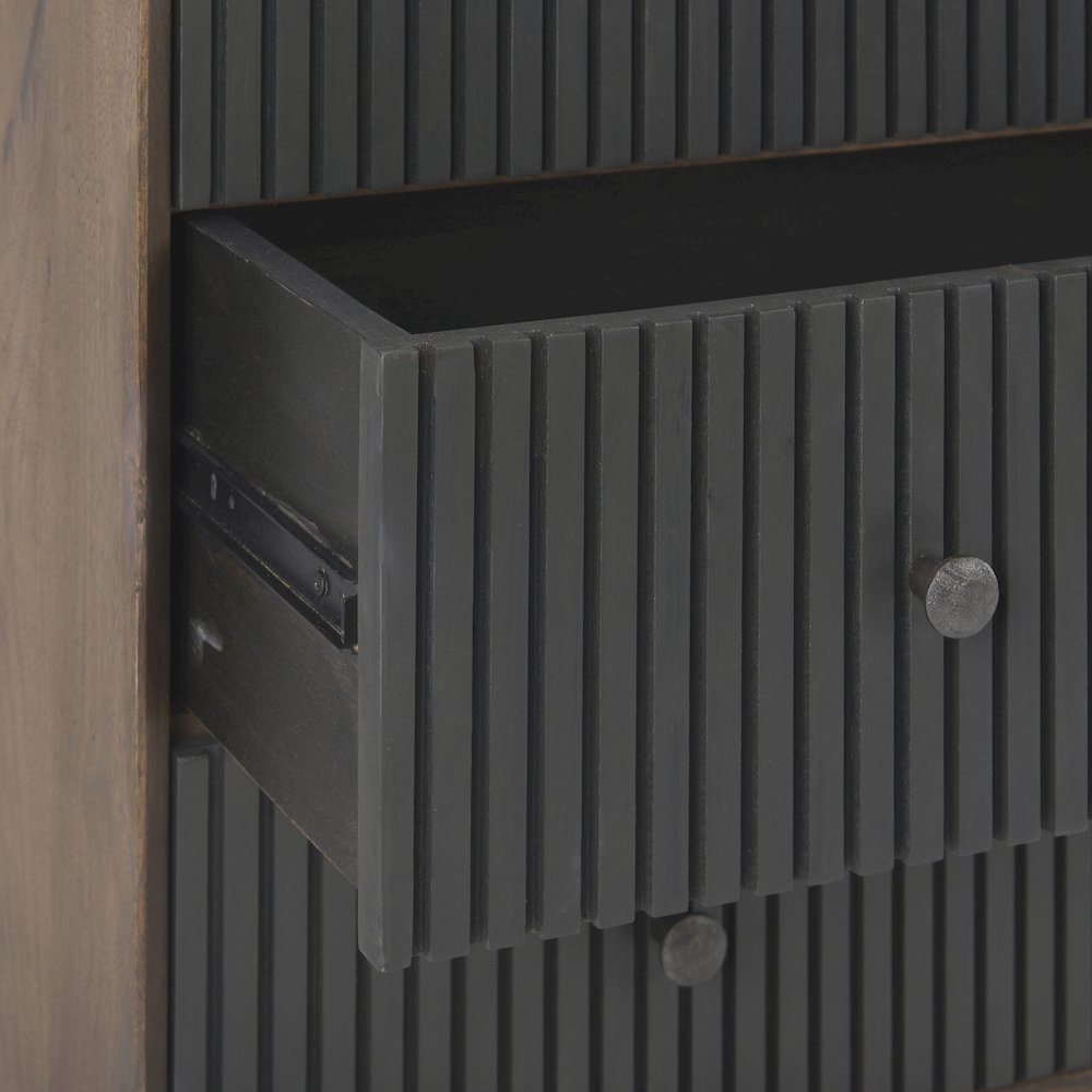 35.5L X 18.0W X 31.0H Medium Brown Woodblack Metal Frame 3 Drawer Accent Cabinet. Picture 10