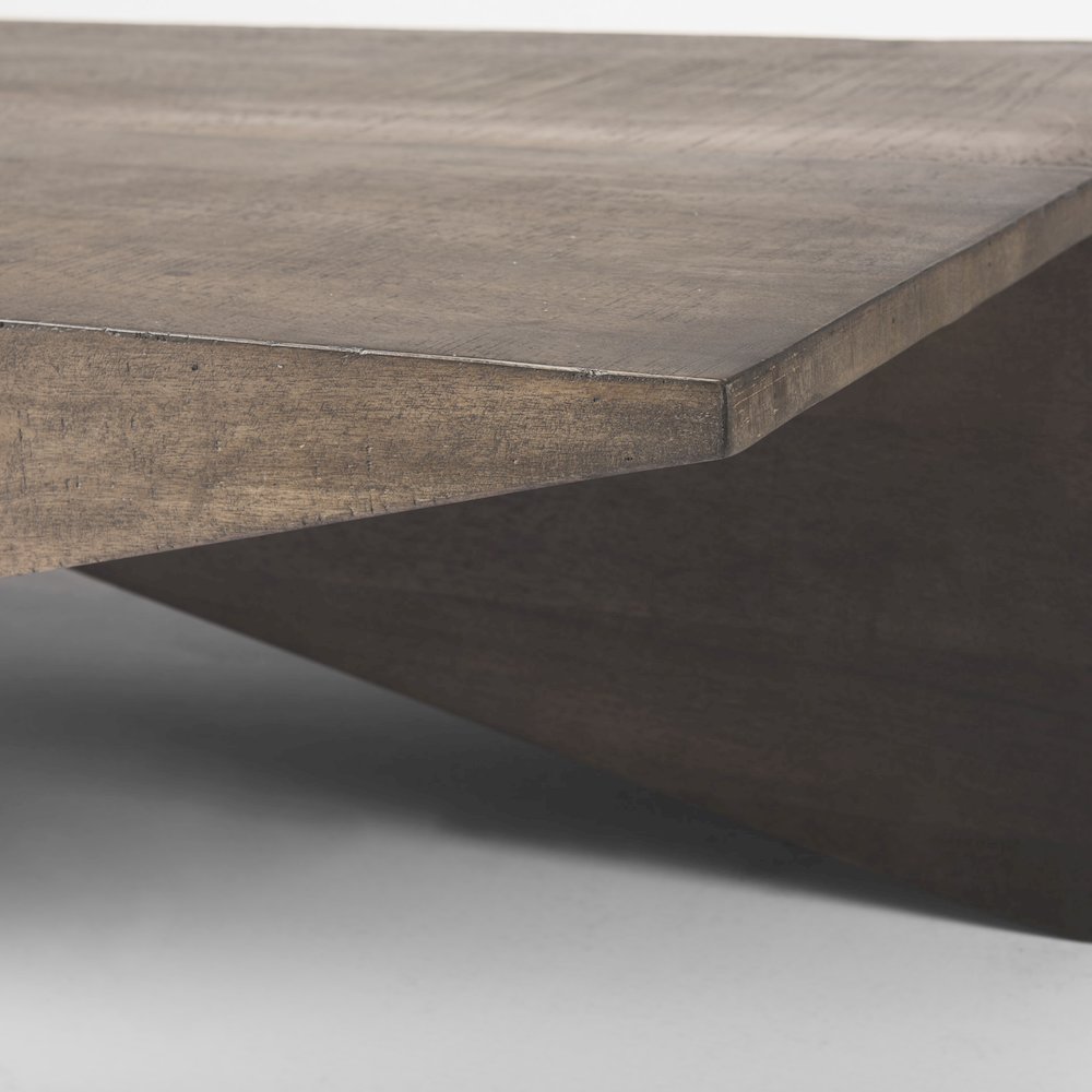 55L X 32W X 14H Medium Brown Wooden Angled Coffee Table. Picture 2