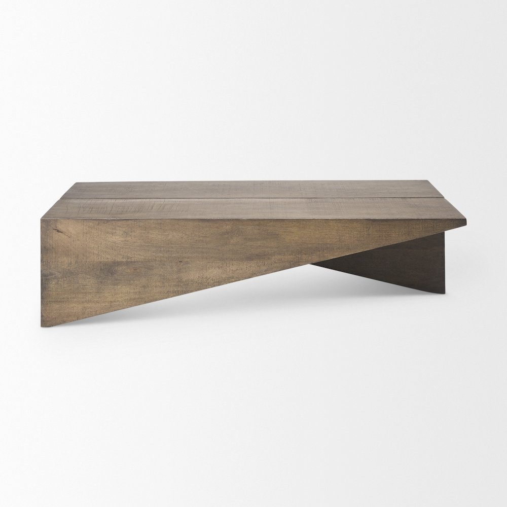55L X 32W X 14H Medium Brown Wooden Angled Coffee Table. Picture 7