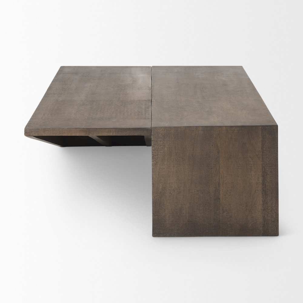 55L X 32W X 14H Medium Brown Wooden Angled Coffee Table. Picture 8