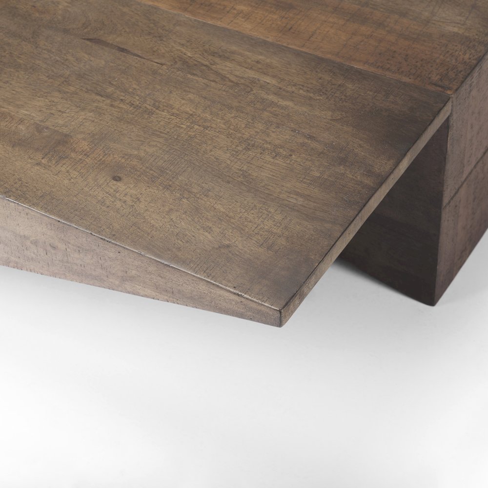 55L X 32W X 14H Medium Brown Wooden Angled Coffee Table. Picture 12