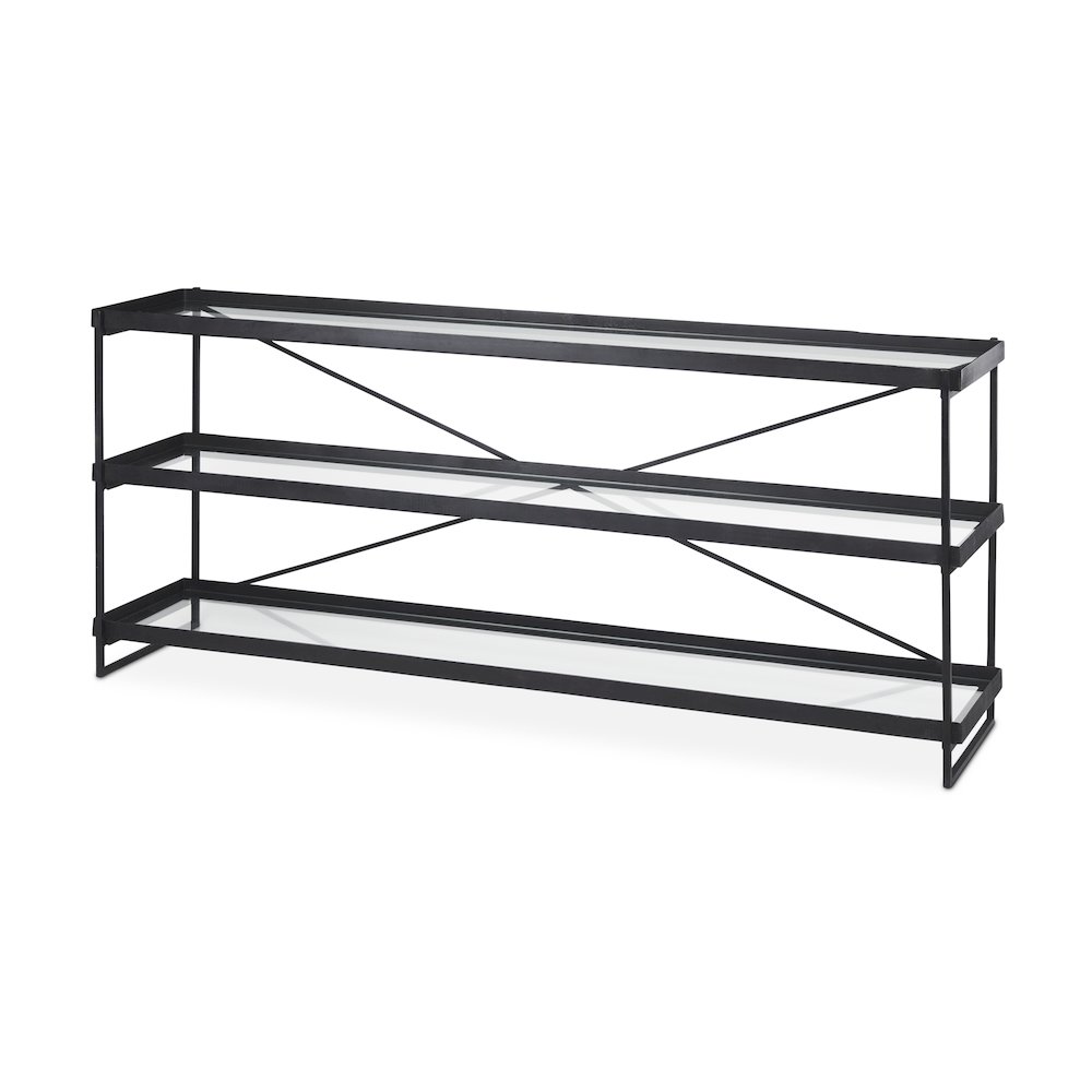 72.0"L X 16.0"W X 30.0"H Black Metalglass Console Table. Picture 1