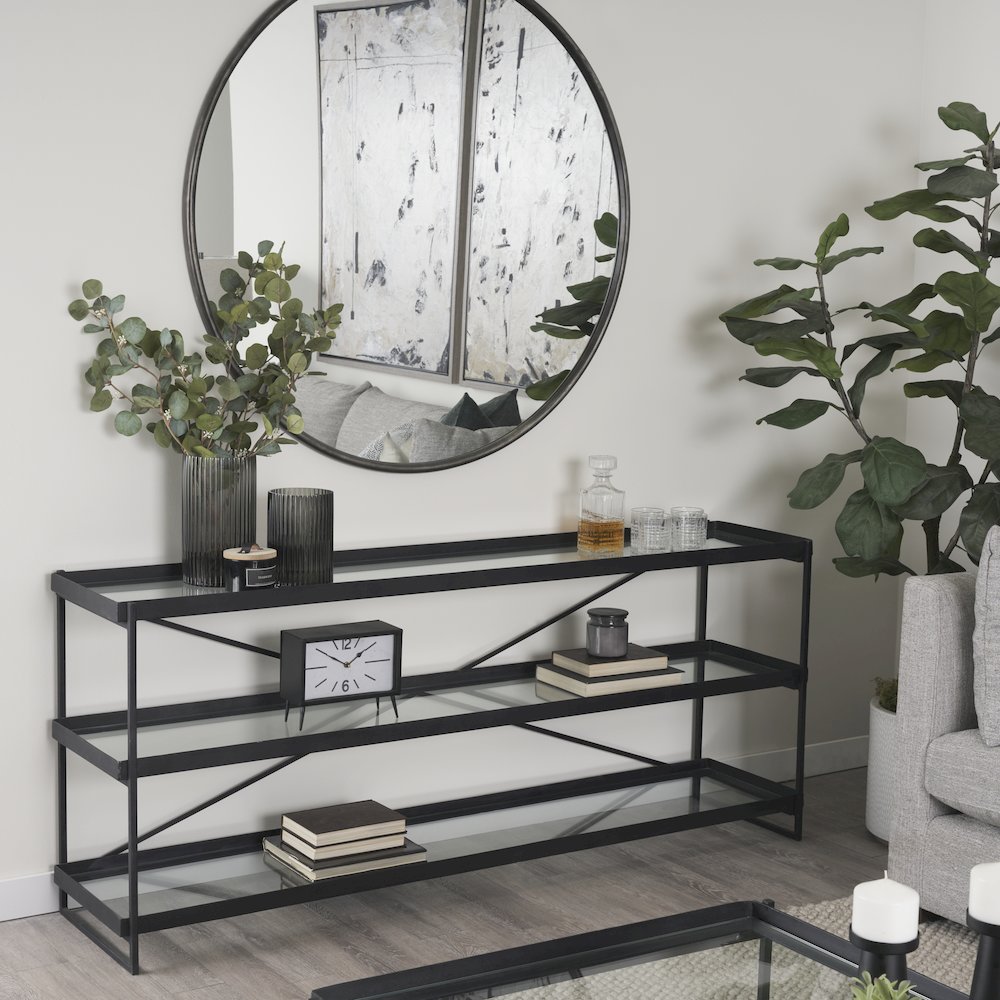 72.0"L X 16.0"W X 30.0"H Black Metalglass Console Table. Picture 7