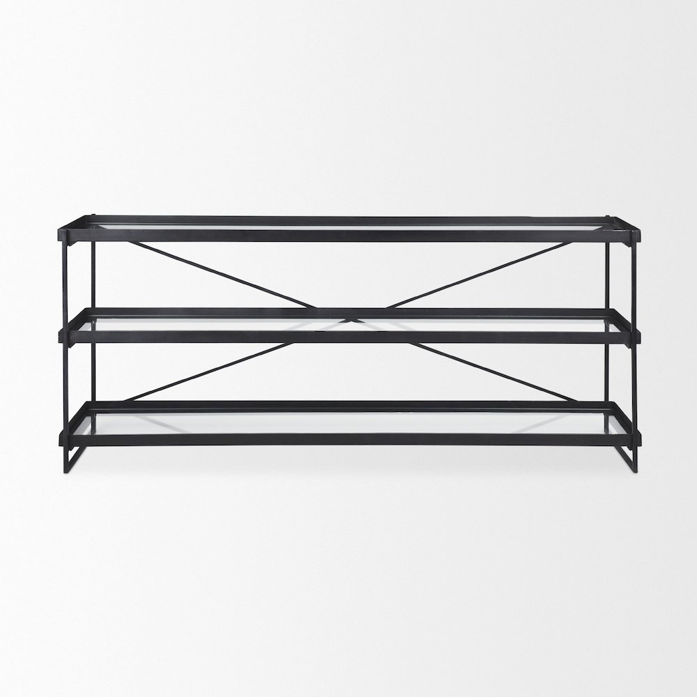 72.0"L X 16.0"W X 30.0"H Black Metalglass Console Table. Picture 10