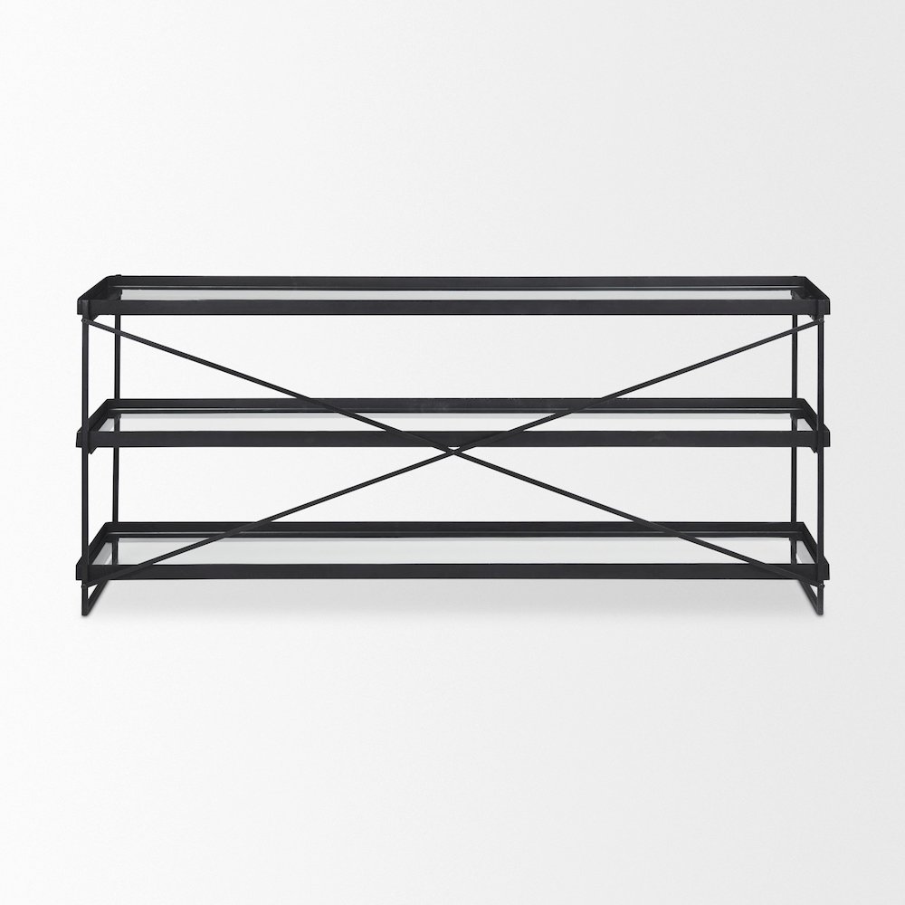 72.0"L X 16.0"W X 30.0"H Black Metalglass Console Table. Picture 12