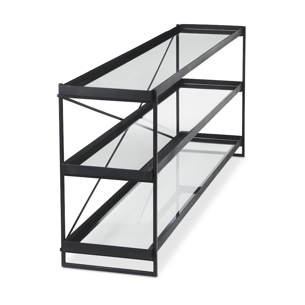 72.0"L X 16.0"W X 30.0"H Black Metalglass Console Table. Picture 13