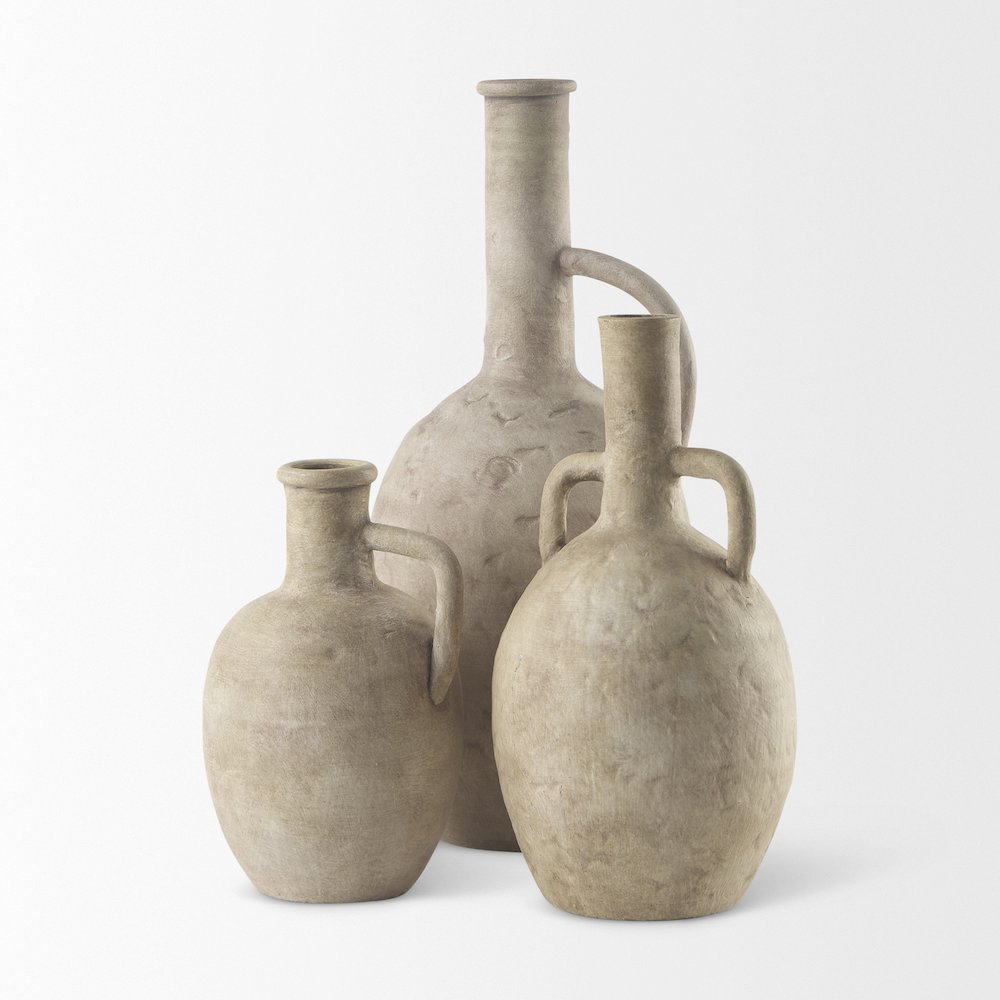 Zenn6.1L x 6.1W x 12.0H Warm Beige Ceramic Vase. Picture 3