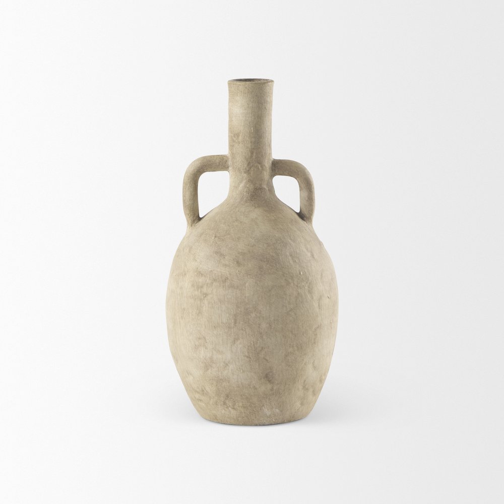 Zenn6.1L x 6.1W x 12.0H Warm Beige Ceramic Vase. Picture 6