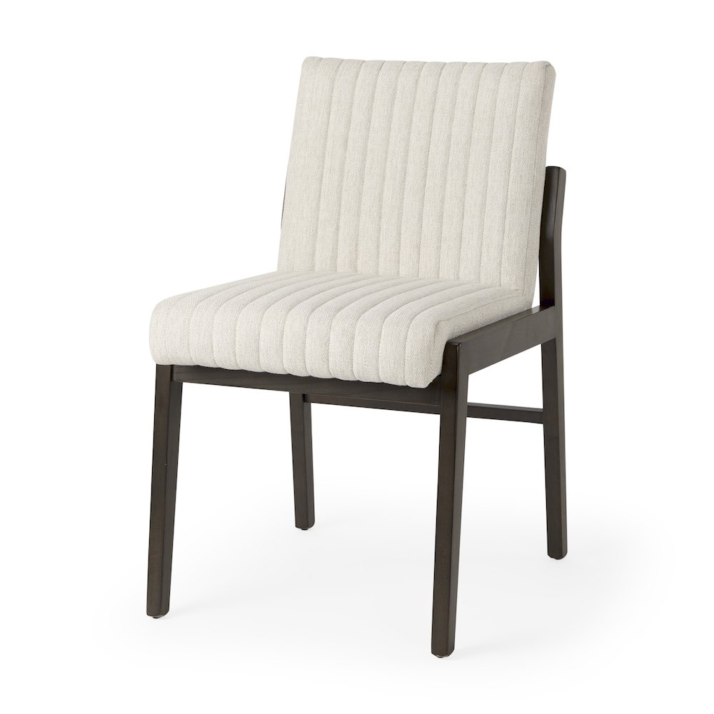 Cream Upholstered And Black-Brown Wood Armless Dining Chair. Picture 1