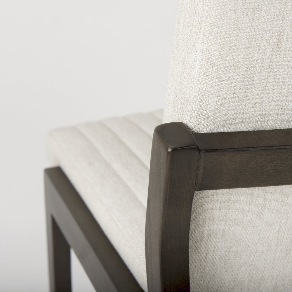 Cream Upholstered And Black-Brown Wood Armless Dining Chair. Picture 3