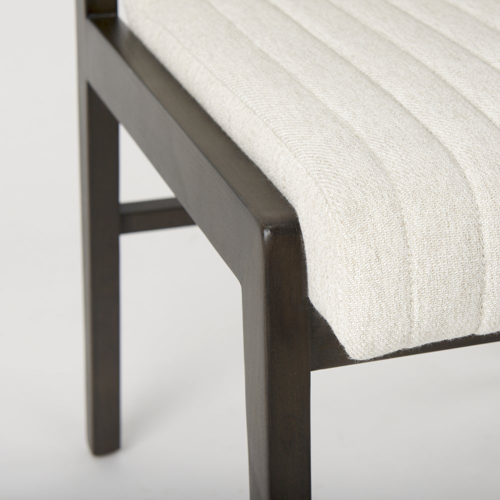 Cream Upholstered And Black-Brown Wood Armless Dining Chair. Picture 5