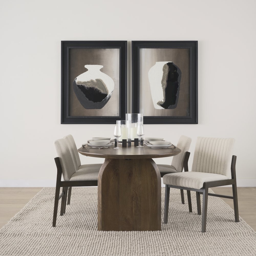 Cream Upholstered And Black-Brown Wood Armless Dining Chair. Picture 7
