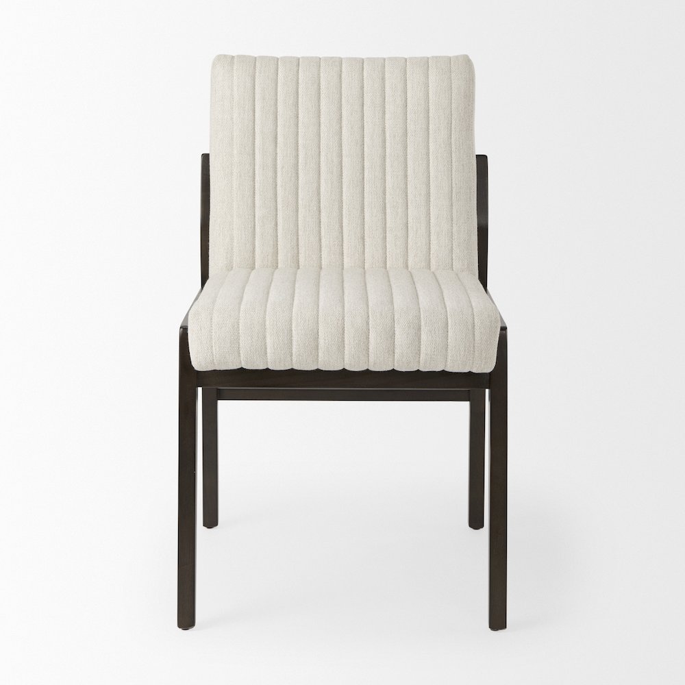 Cream Upholstered And Black-Brown Wood Armless Dining Chair. Picture 10