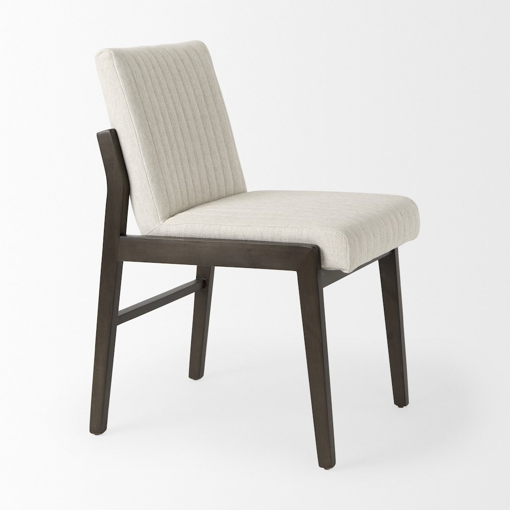 Cream Upholstered And Black-Brown Wood Armless Dining Chair. Picture 14