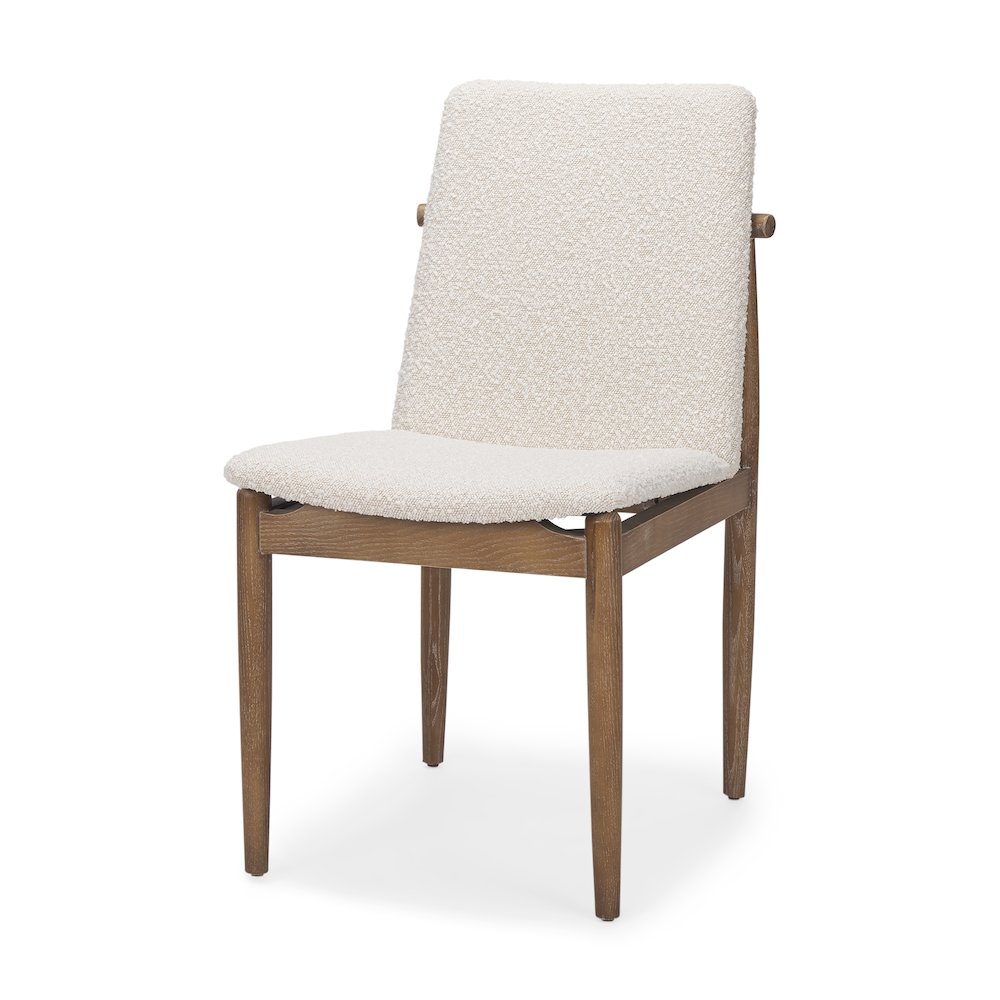 Cream Boucle Upholstered Seatlight Brown Wood Frame Dining Chair. Picture 1