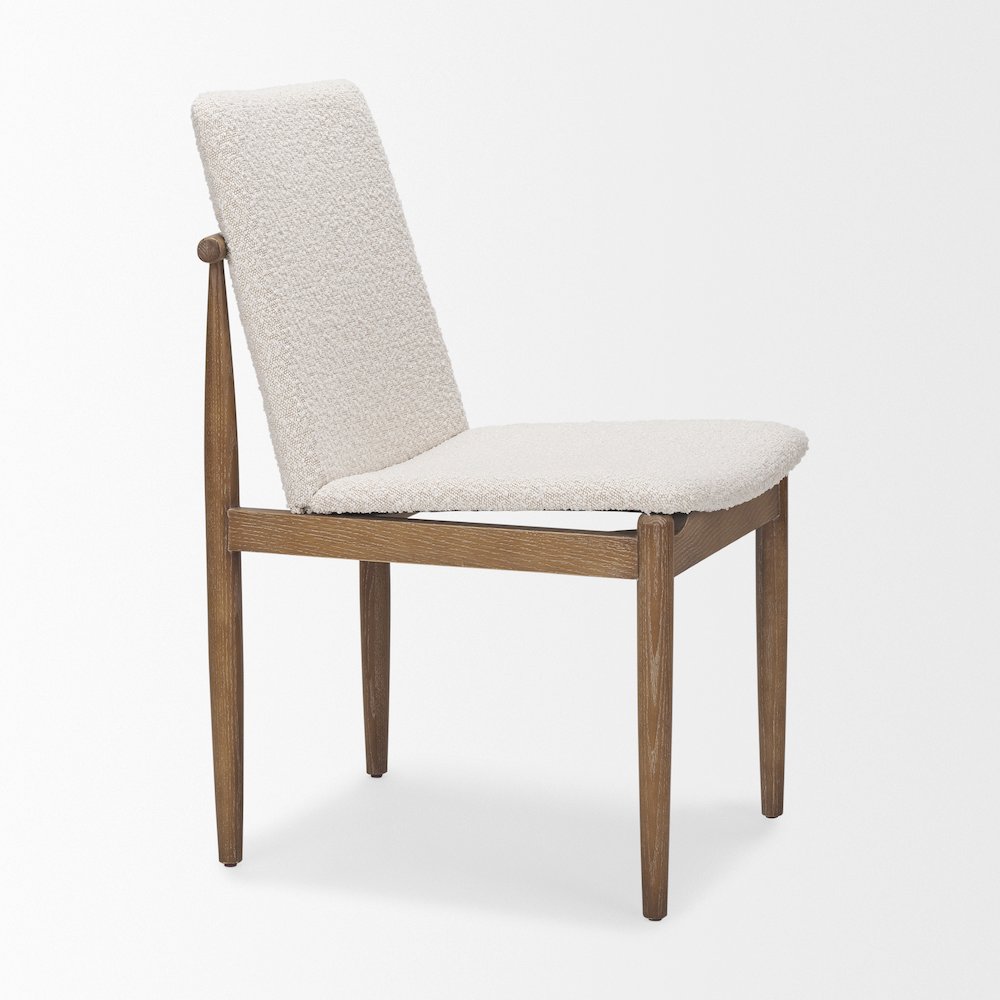 Cream Boucle Upholstered Seatlight Brown Wood Frame Dining Chair. Picture 2