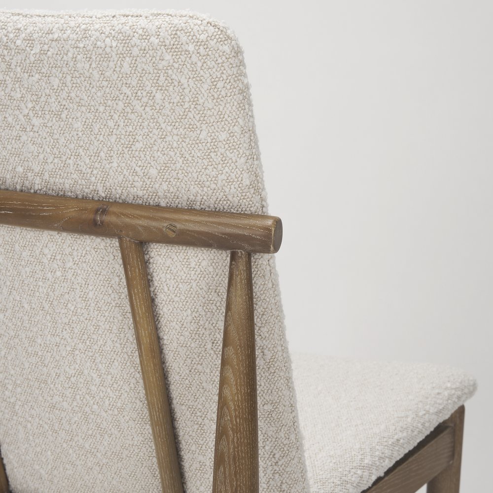 Cream Boucle Upholstered Seatlight Brown Wood Frame Dining Chair. Picture 5