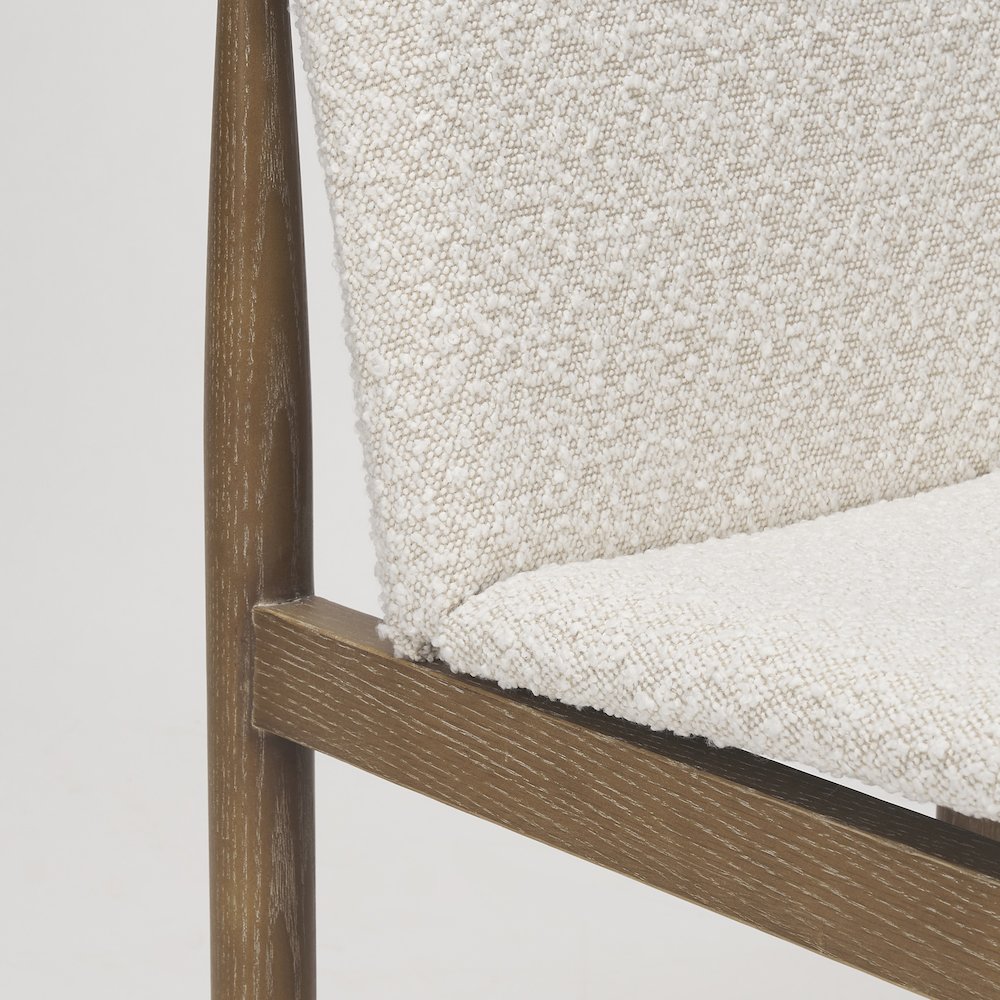Cream Boucle Upholstered Seatlight Brown Wood Frame Dining Chair. Picture 4