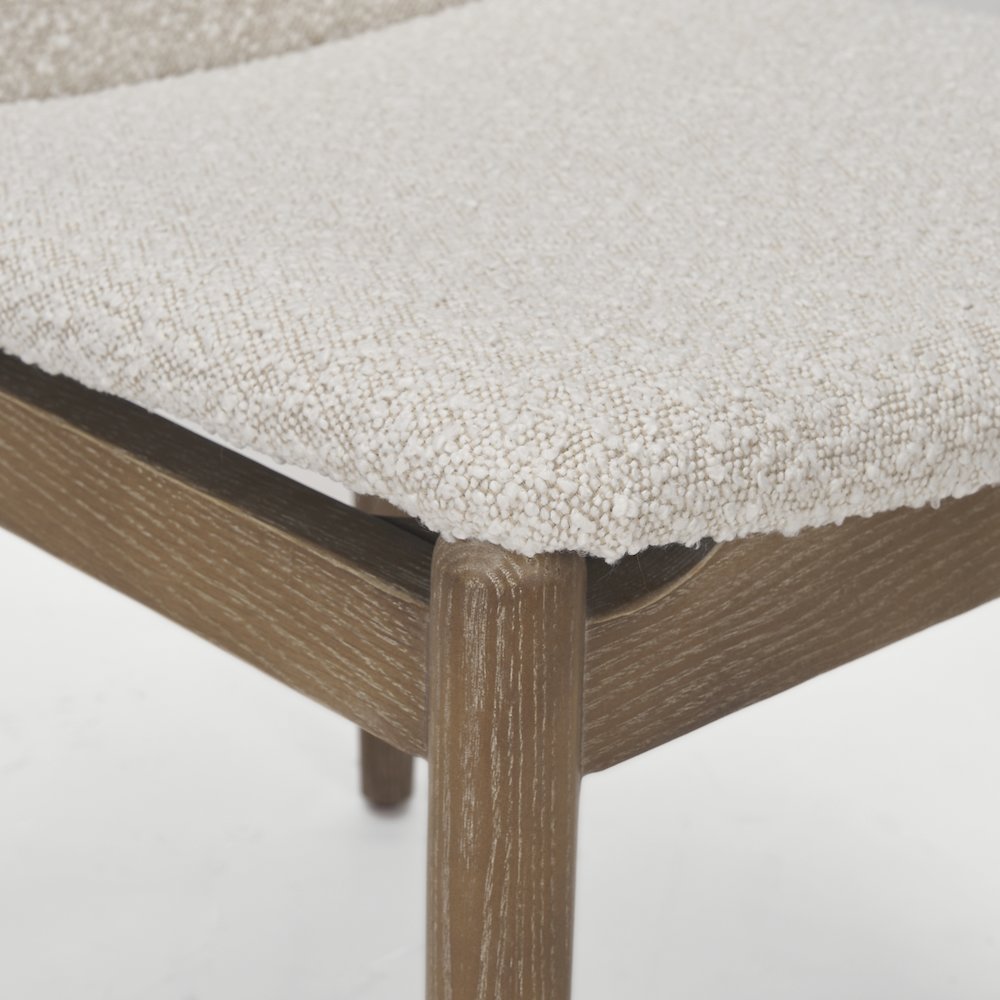 Cream Boucle Upholstered Seatlight Brown Wood Frame Dining Chair. Picture 6