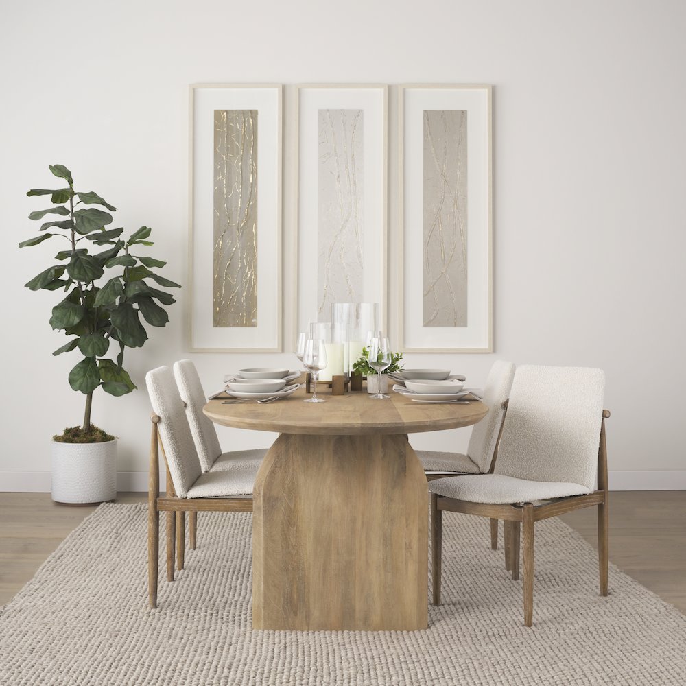 Cream Boucle Upholstered Seatlight Brown Wood Frame Dining Chair. Picture 8