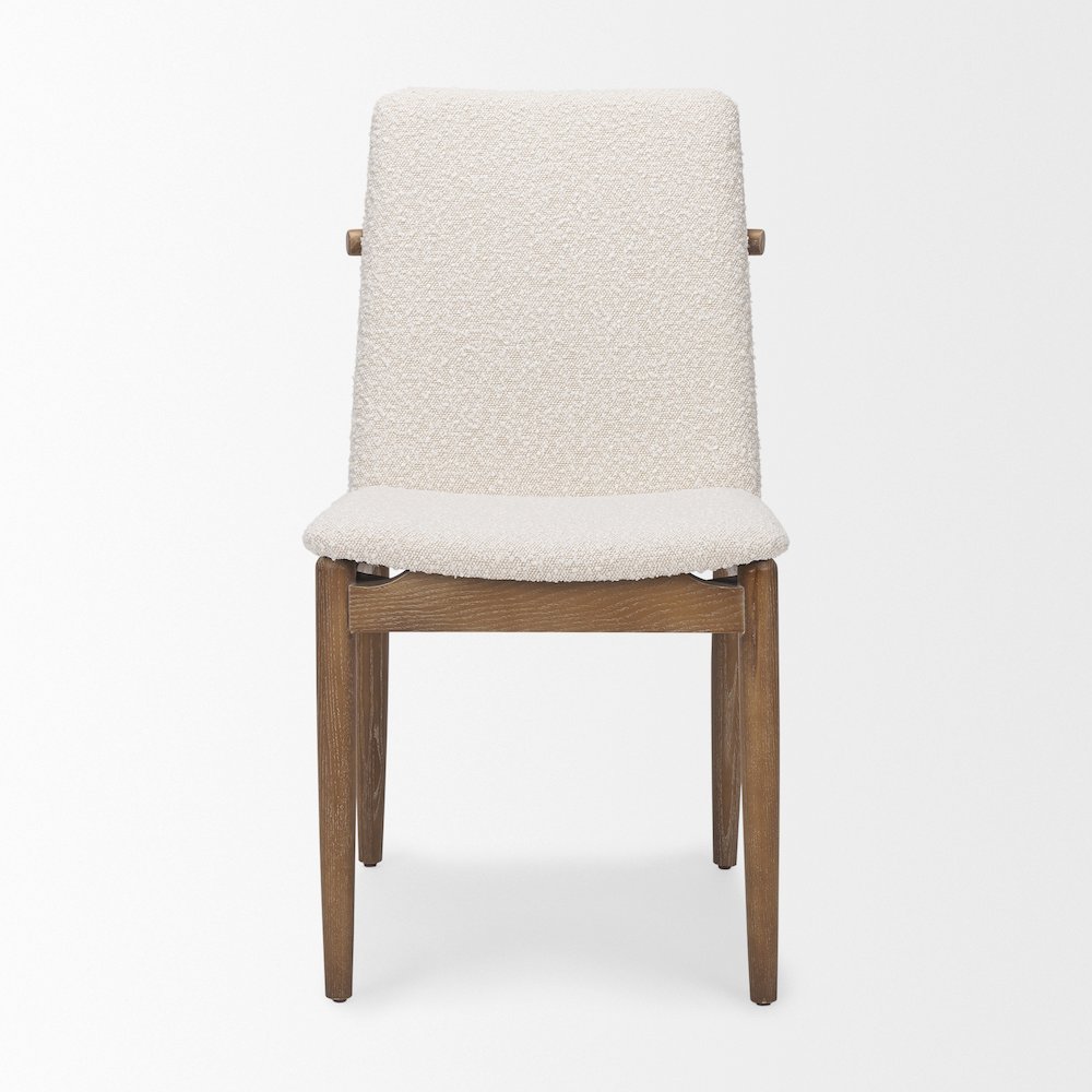 Cream Boucle Upholstered Seatlight Brown Wood Frame Dining Chair. Picture 12