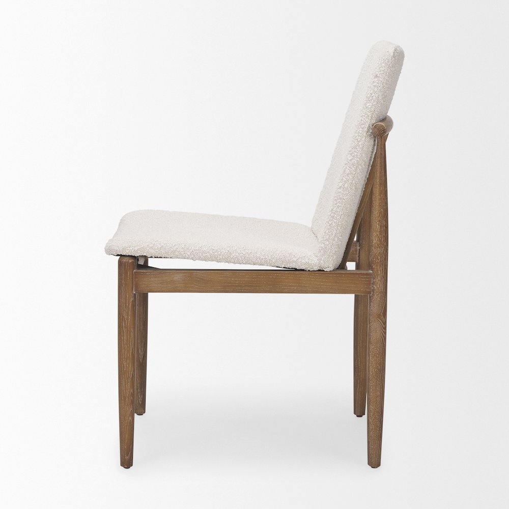 Cream Boucle Upholstered Seatlight Brown Wood Frame Dining Chair. Picture 13