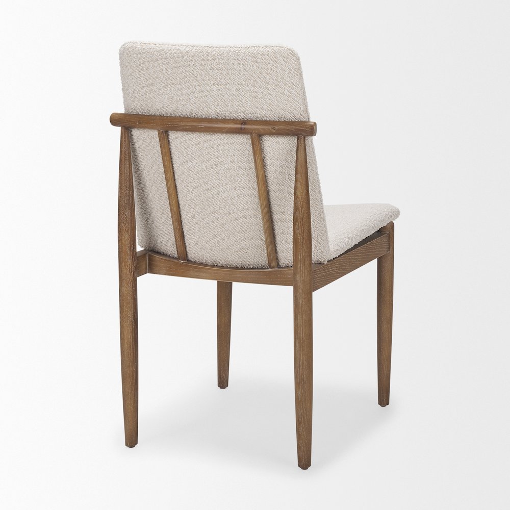 Cream Boucle Upholstered Seatlight Brown Wood Frame Dining Chair. Picture 15