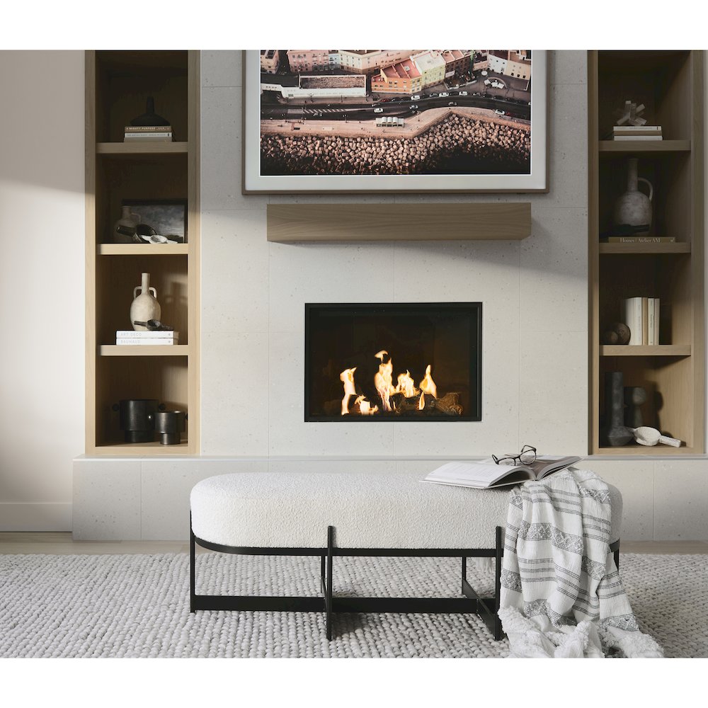 55.0L X 18.0W X 18.0H Cream Boucleblack Metal Upholstered Bench. Picture 4