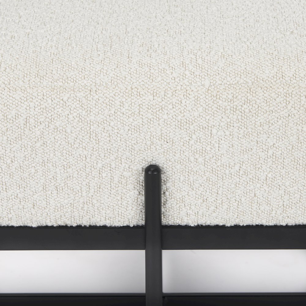 55.0L X 18.0W X 18.0H Cream Boucleblack Metal Upholstered Bench. Picture 11